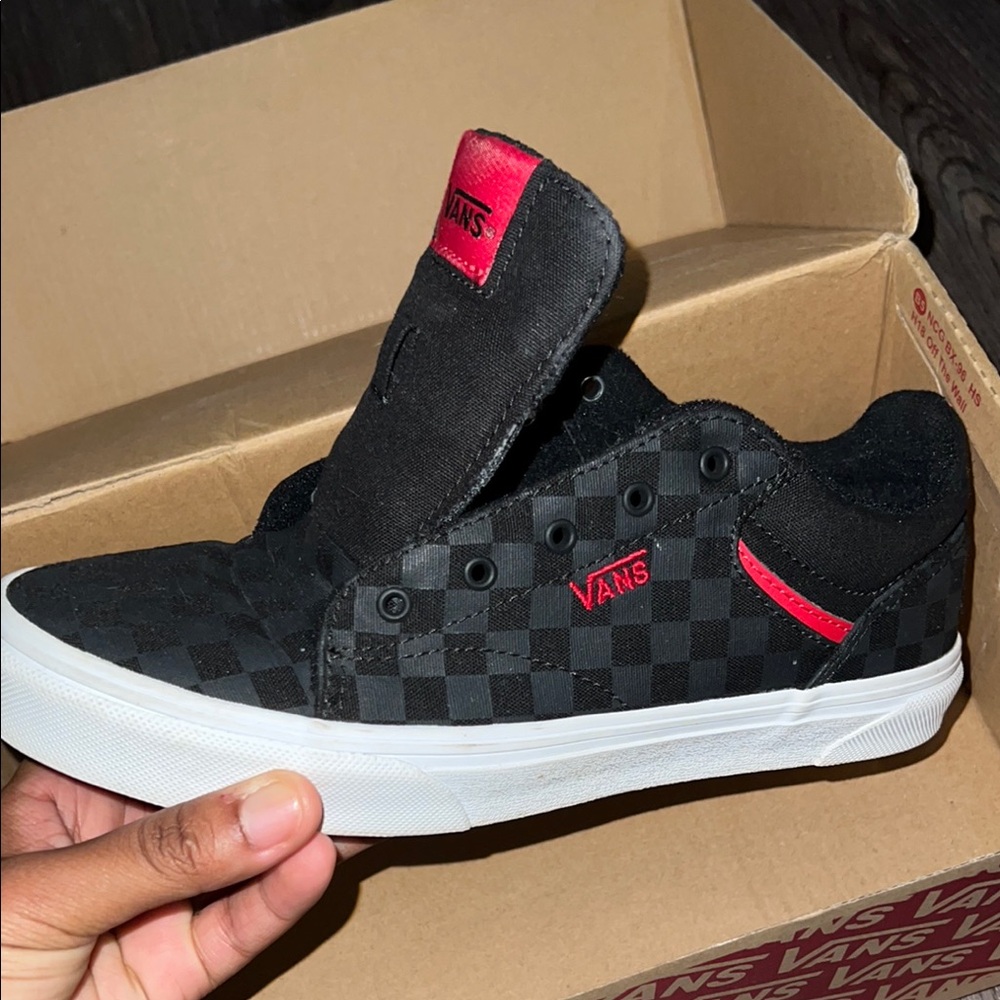 Vans Kids Black and Red Checkered Shoes